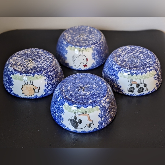 NWOB Molly Dallas Spatterware Pottery Large Cereal Ice Cream Bowl Set of 4 - Picture 3 of 3